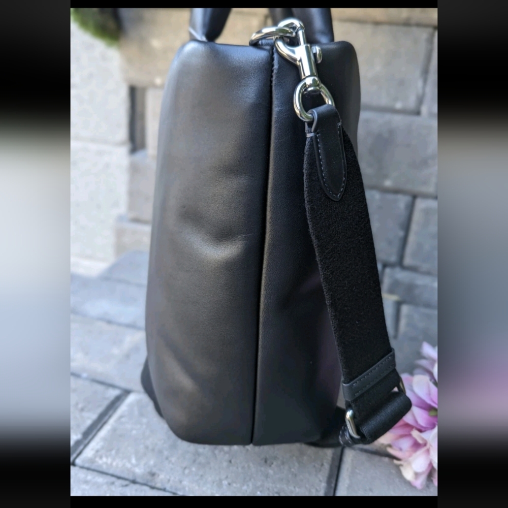 Coach CP095 Black Soft Leather PILLOW TOTE. Quilted Handbag crossbody Purse - Picture 6 of 7